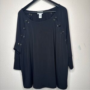 Carmen Marc Valvo Black Grommet Detail Blouse